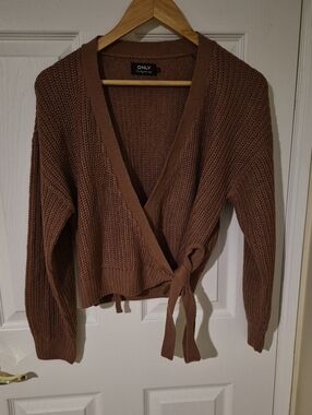 ONLY Dusty Rose Breda Chunky Knit Wrap Cardigan | Size Large
